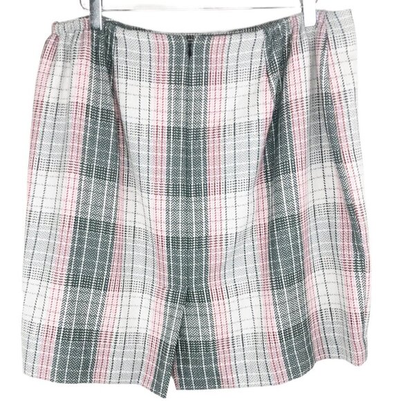 Talbots Tweed Wool Blend Pink & Gray Plaid Pencil Mini Skirt Size 16 WP - Picture 4 of 4